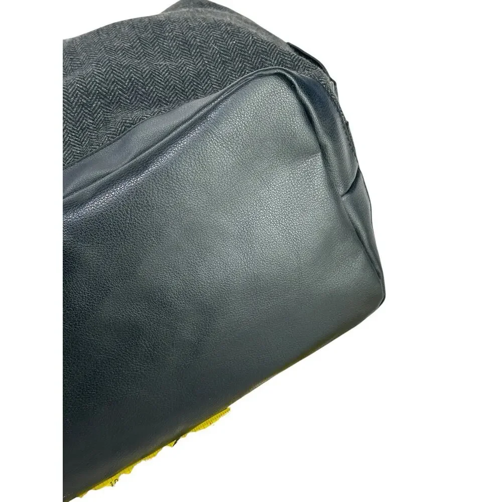John Varvatos Gray Herringbone Weekender Duffel Travel Bag Faux Leather Trim